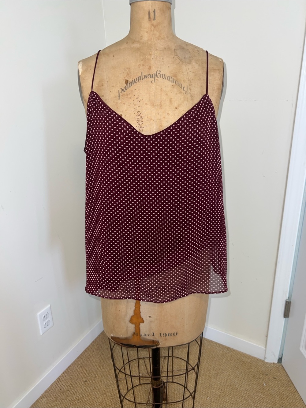 New York & Company Burgundy Polka Dot Spaghetti Strap Cami